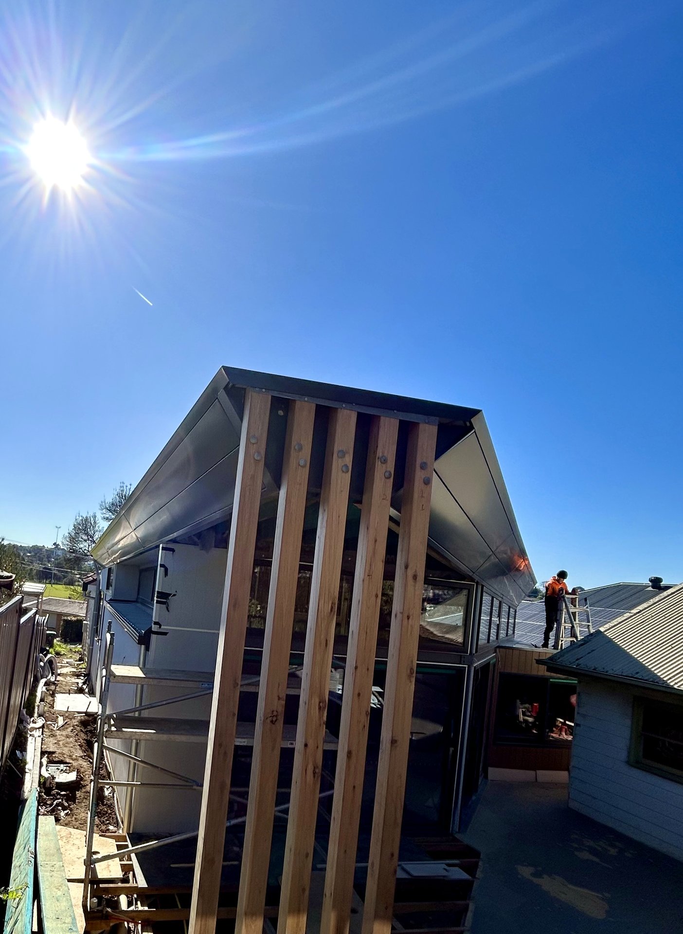 Interlocking panel fascia — 50° pitch — Heasly & Son architectural cladding Melbourne