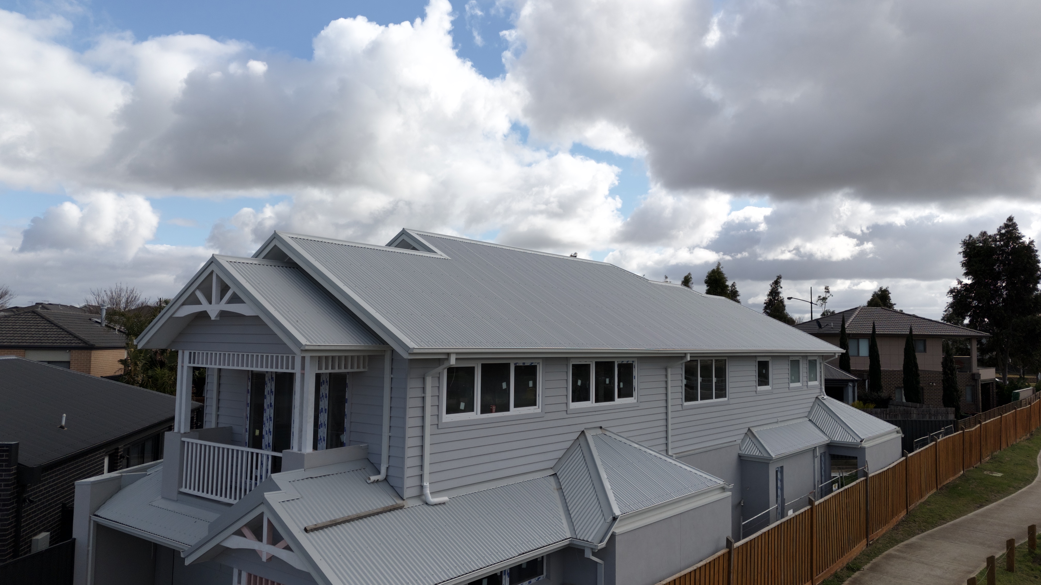 Heasly & Son new home metal roof — aerial, Melbourne